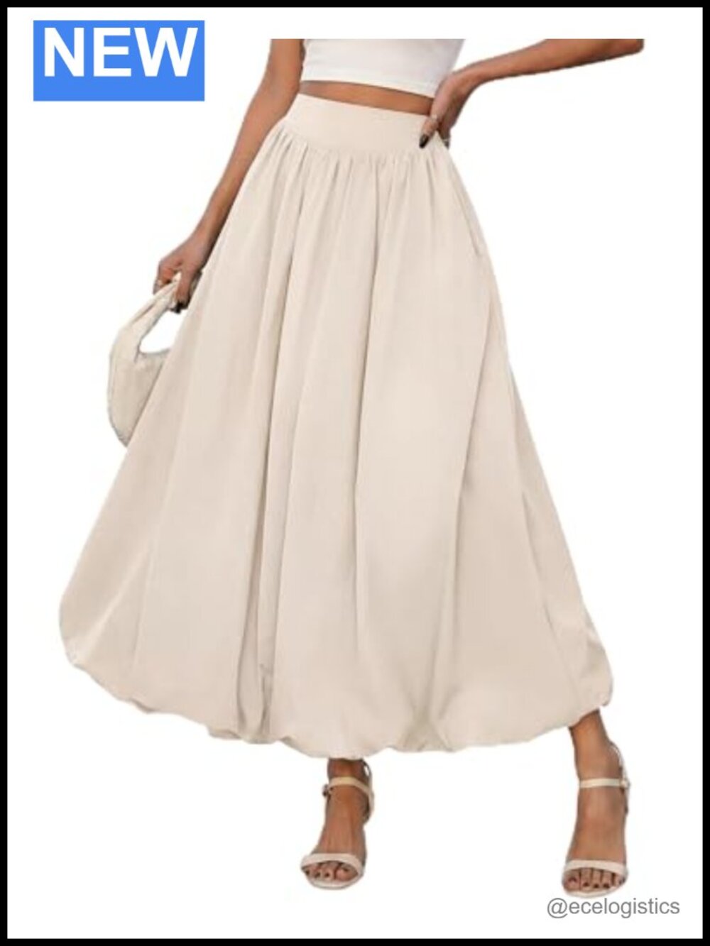 Bubble Hem Maxi Skirt Womens A-Line Long Balloon Skirt with Pockets